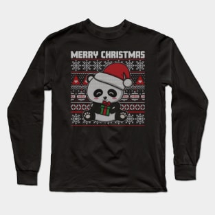 Cute Panda Merry Christmas Long Sleeve T-Shirt